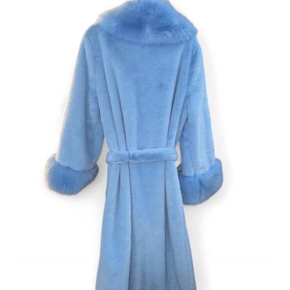 Gorg Lala Parker Blue Diamond Luxe Blue Faux Fur Long Coat Rhinestone Clasps XXL - Picture 3 of 6